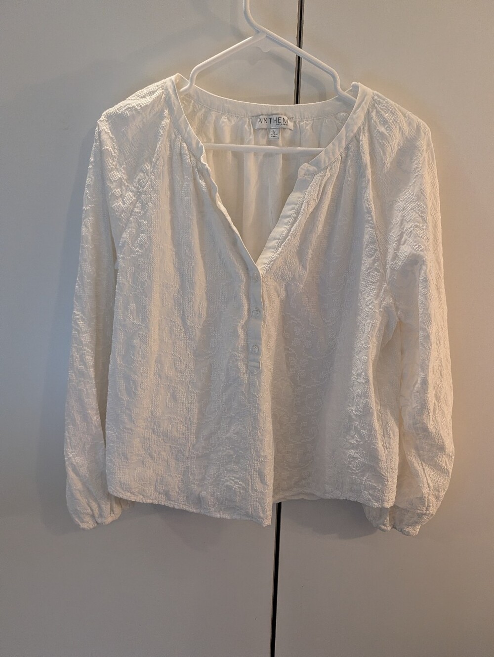 Anthem The Label Woman's Large White Textured Long-Sleeve Blouse